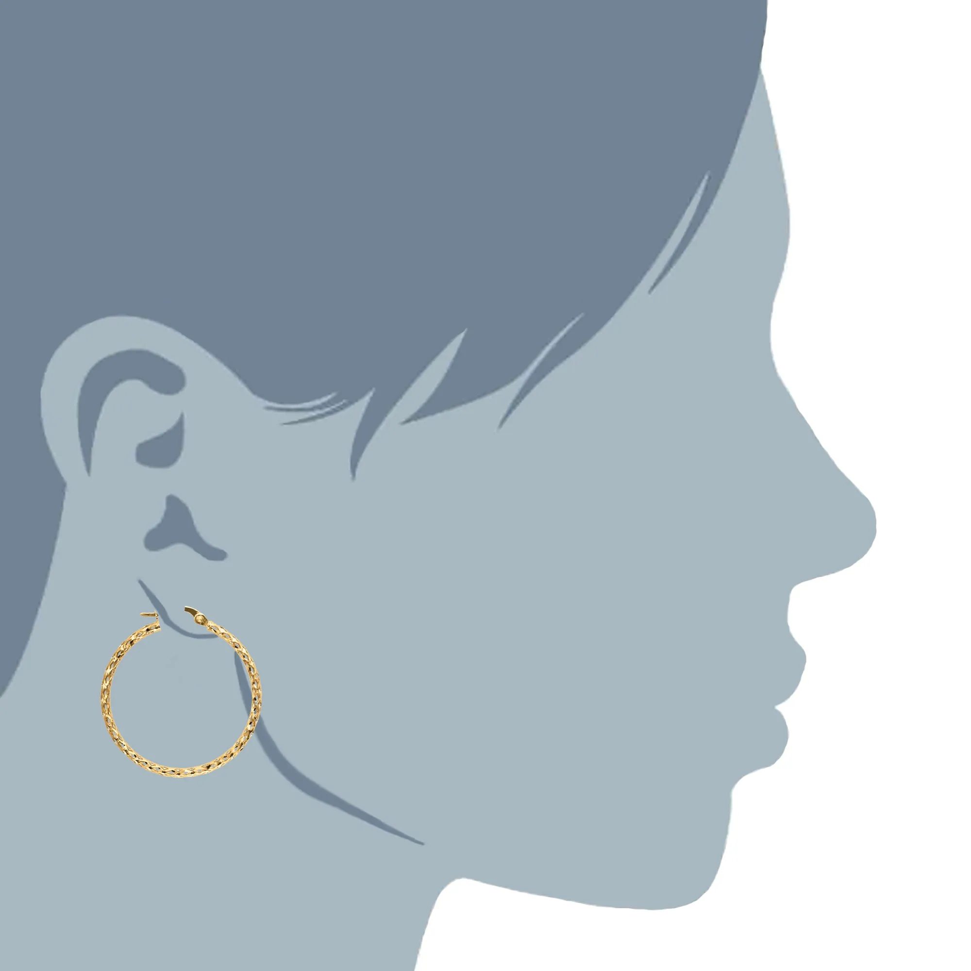 10k Yellow Gold Hoop Earrings, Diameter 30mm