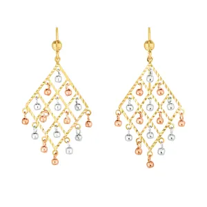 14K Tri-color Gold Chandelier With Dangle Beads Earrings