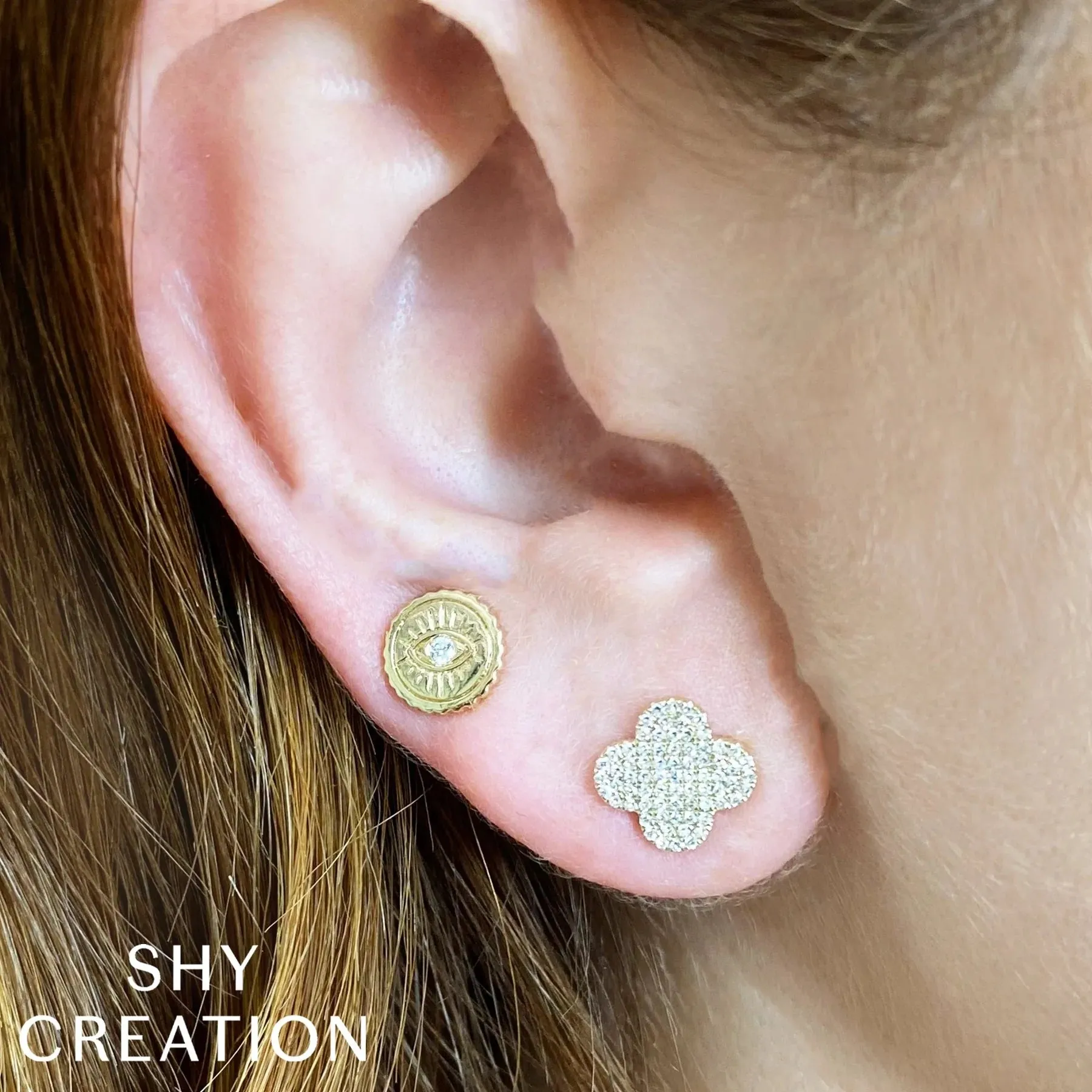 14K YELLOW GOLD AND DIAMOND CLOVER EARRINGS .32CT