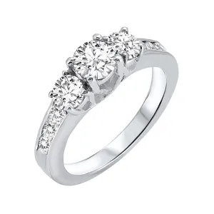 14KT White Gold & Diamond Classic Book 3 Stone Fashion Ring   - 1 ctw