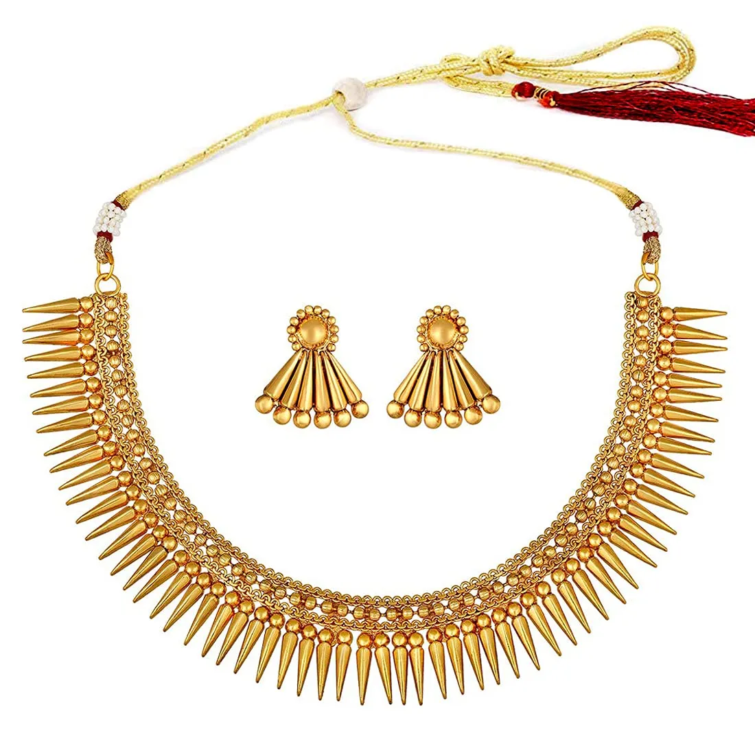 18K Gold Plated Traditional Stylish Golden Necklace with Earrings for Women & Girls