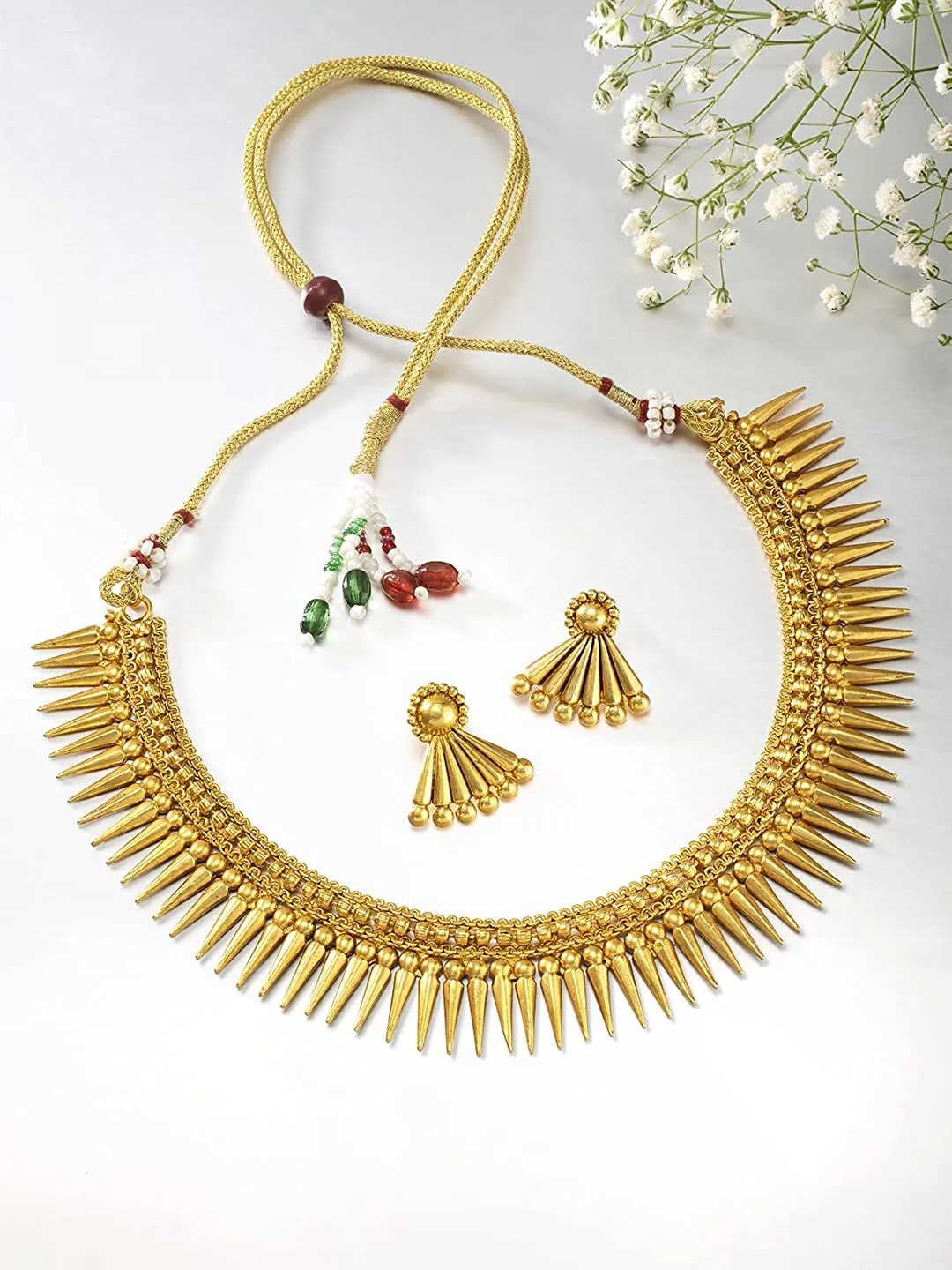 18K Gold Plated Traditional Stylish Golden Necklace with Earrings for Women & Girls