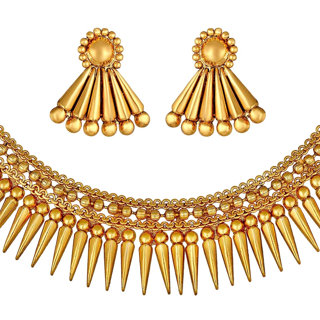 18K Gold Plated Traditional Stylish Golden Necklace with Earrings for Women & Girls