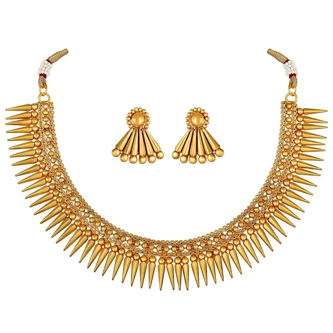 18K Gold Plated Traditional Stylish Golden Necklace with Earrings for Women & Girls