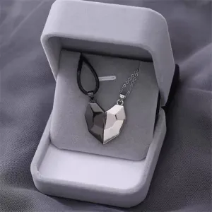 2Pcs Fashion Lovers Matching Friendship Heart Pendant Couple Magnetic Distance Faceted Heart Pendant Necklace Couple Jewelry