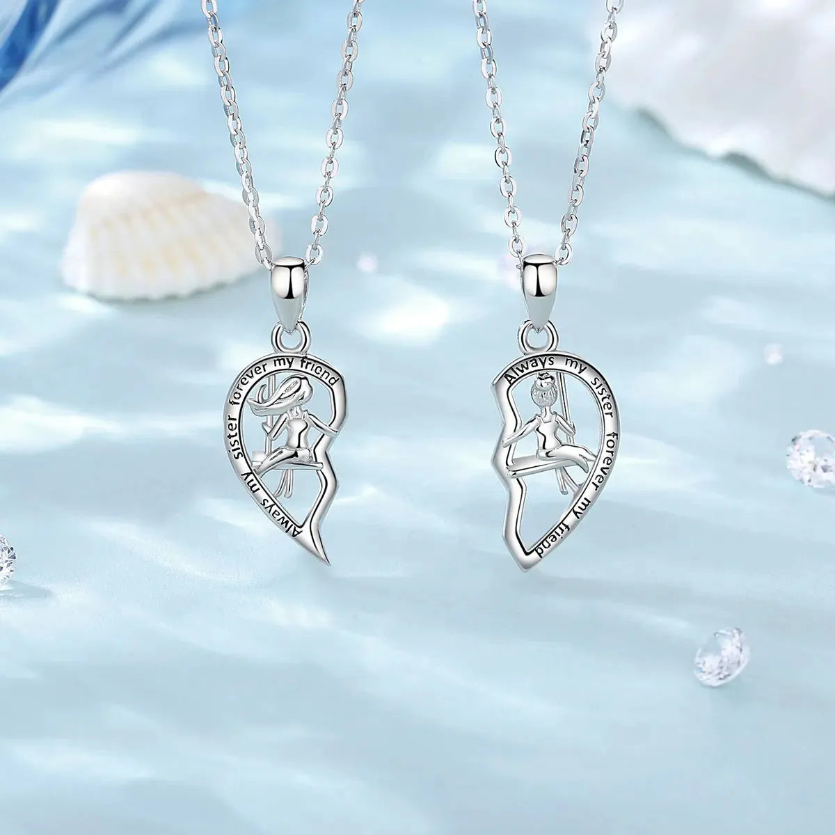 925 Sterling Silver BFF Sisters Heart Charm Necklaces Set