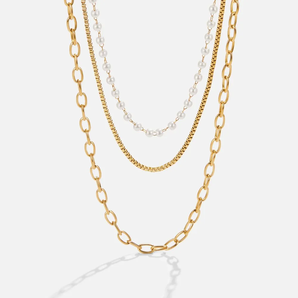 Ariel Triple Chain & Pearl Necklace