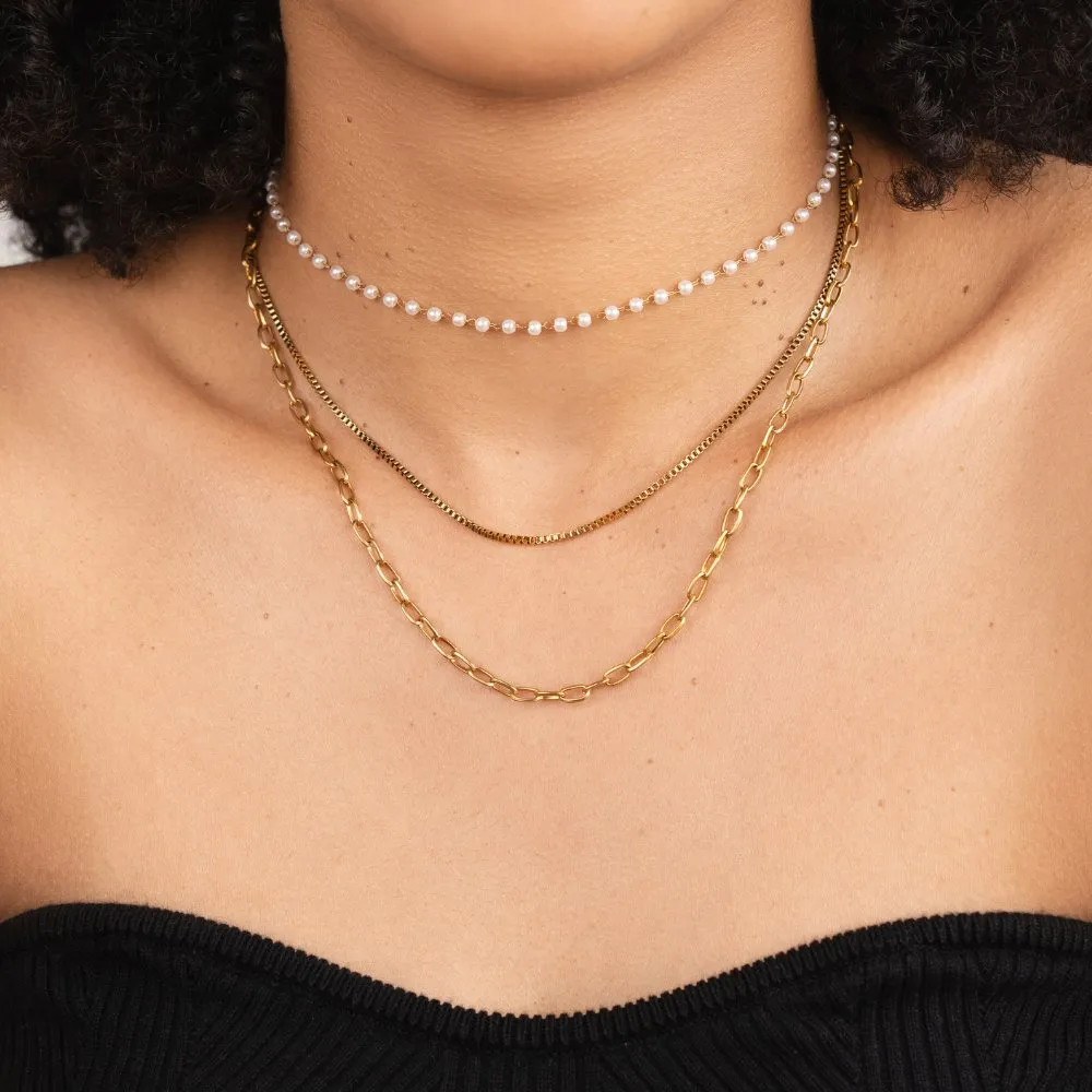 Ariel Triple Chain & Pearl Necklace