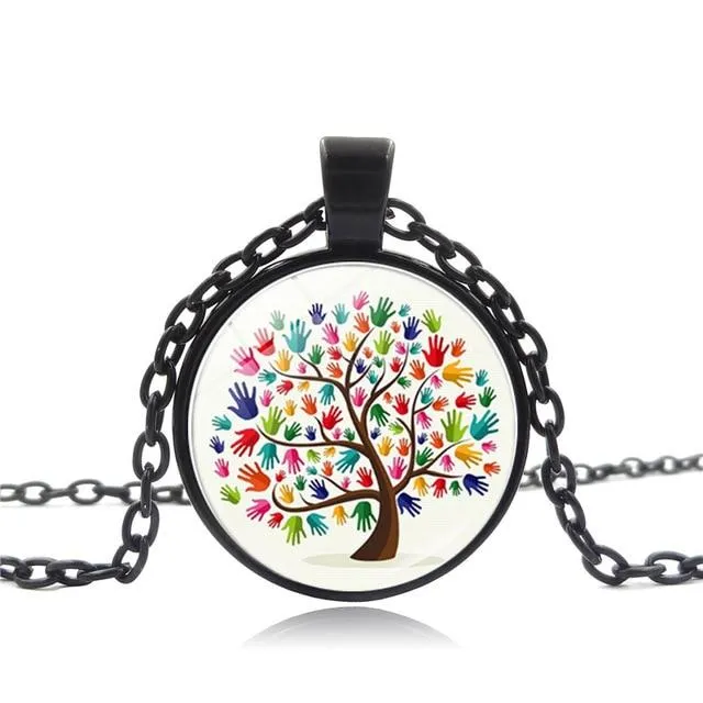 Autism Awareness Tree of Life Photo Glass Cabochon Pendant Necklace Tibet Silver Chain Necklace Men Women Love Gift