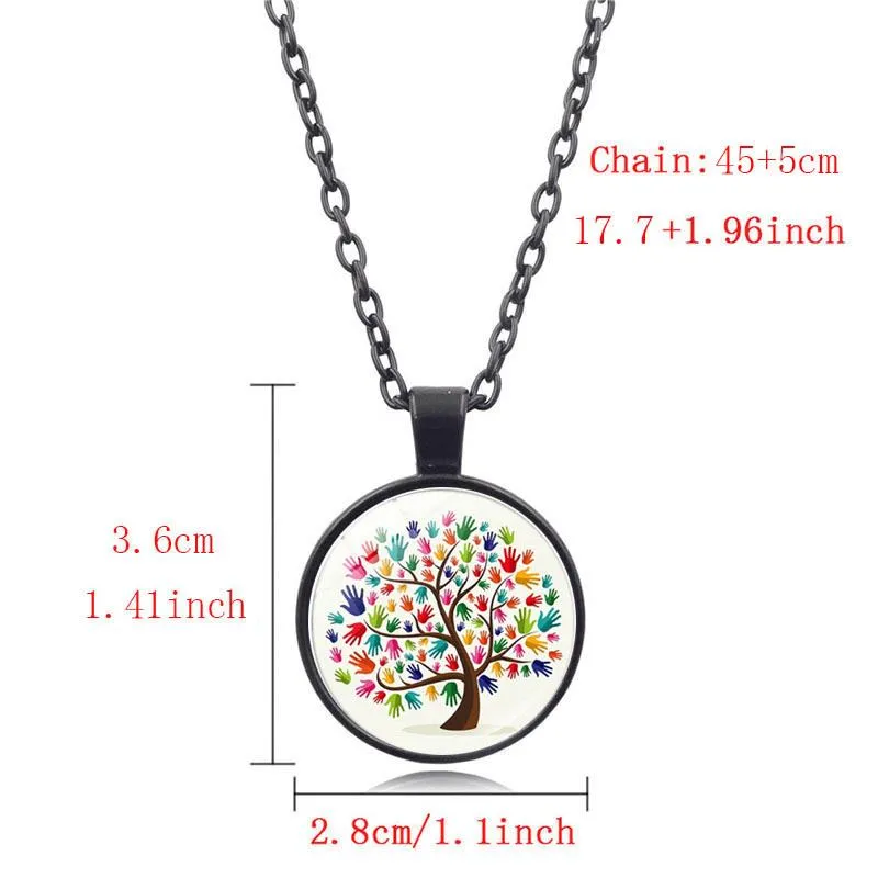 Autism Awareness Tree of Life Photo Glass Cabochon Pendant Necklace Tibet Silver Chain Necklace Men Women Love Gift