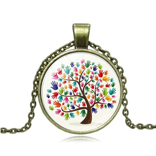 Autism Awareness Tree of Life Photo Glass Cabochon Pendant Necklace Tibet Silver Chain Necklace Men Women Love Gift