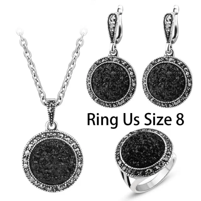 Bohemia Jewelry 4pcs/Lot Black Broken Stone Jewelry Set for a Friend with Zircon in Silver Color