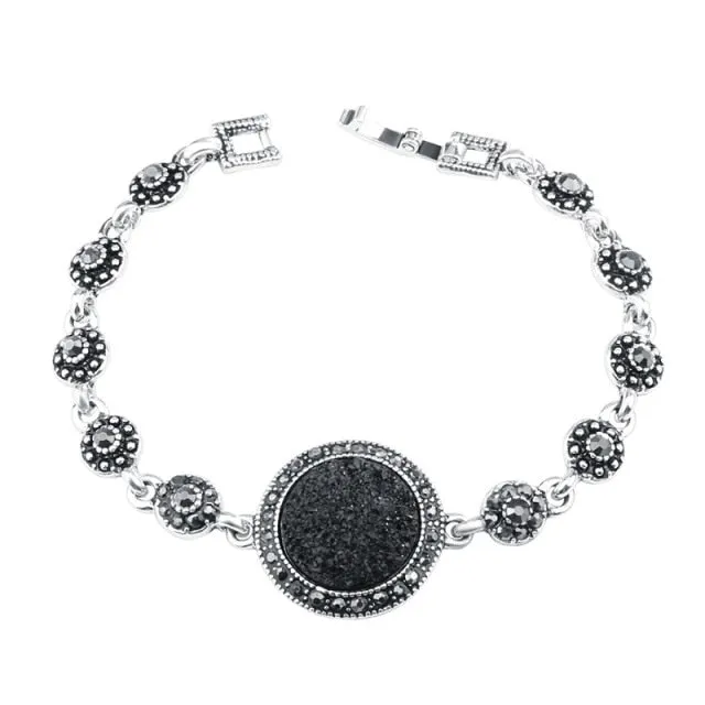 Bohemia Jewelry 4pcs/Lot Black Broken Stone Jewelry Set for a Friend with Zircon in Silver Color