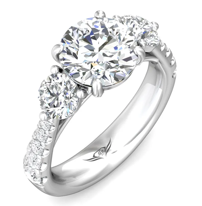 Bremer Jewelry Round Center Three-Stone Diamond Engagement Ring Setting in 14K White Gold (1.45ctw)