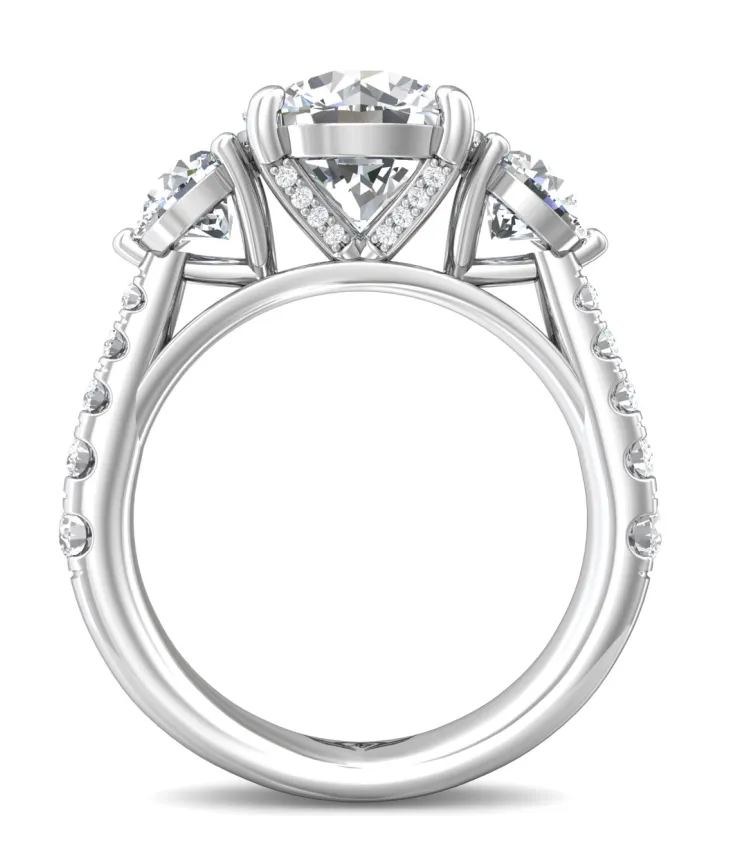 Bremer Jewelry Round Center Three-Stone Diamond Engagement Ring Setting in 14K White Gold (1.45ctw)