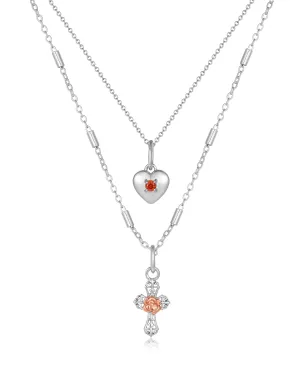 Cross My Heart Charm Necklace- Silver