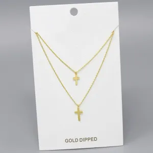 Cross Pendant Gold Dipped Layered Short Necklace