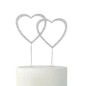 Crystal Rhinestone Double Heart Cake Topper - Silver