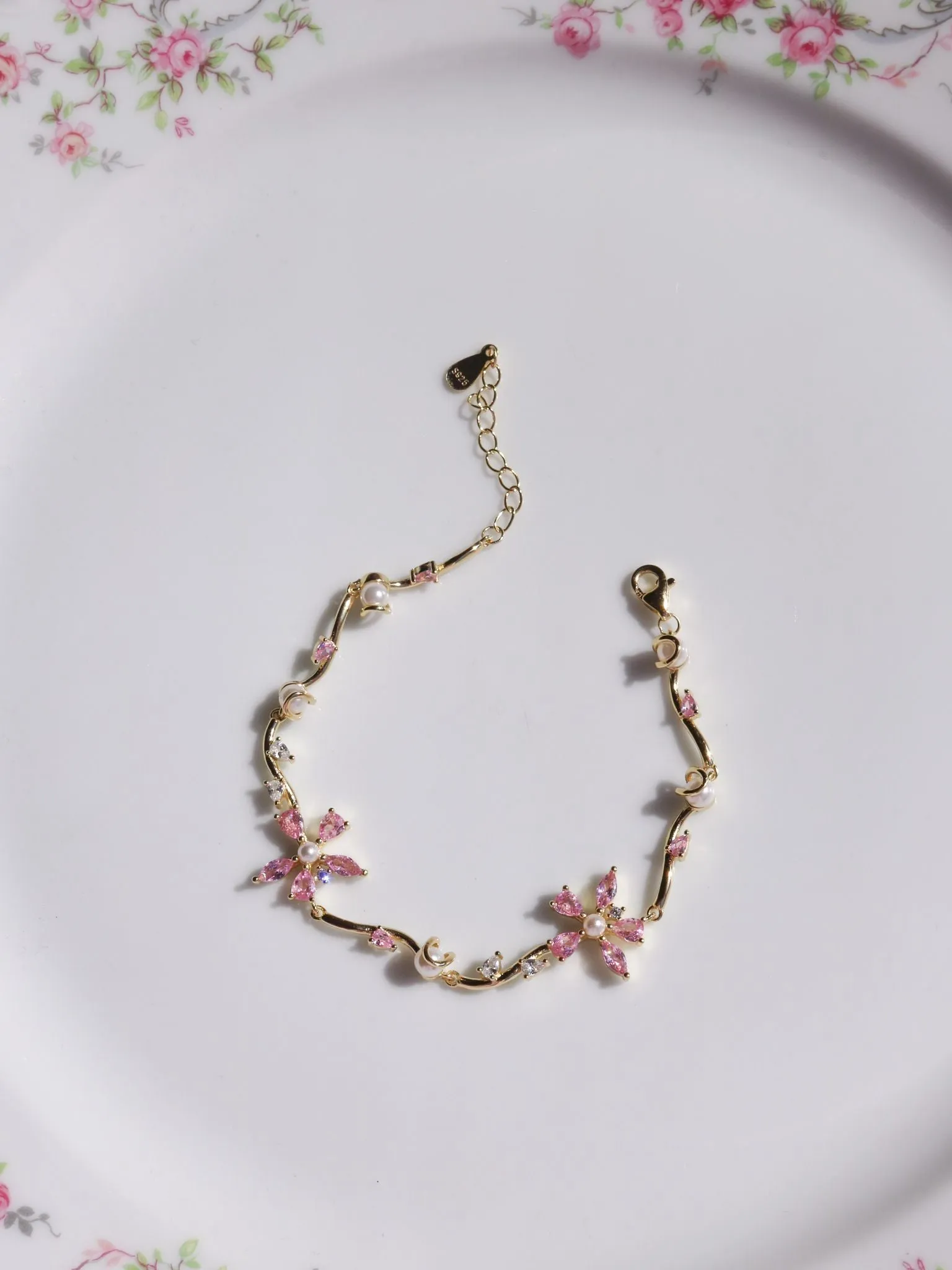 Daisy Flower Bracelet, 925 Sterling Silver