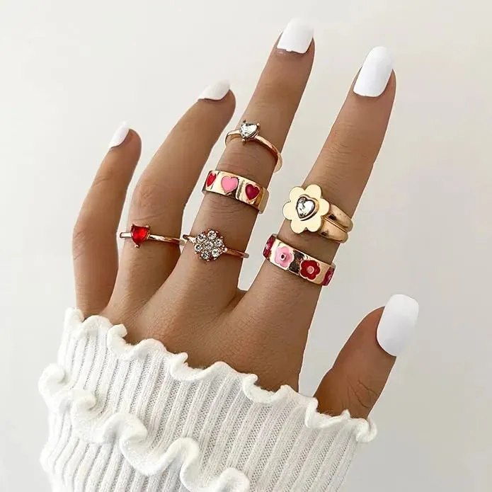 Design Vintage Fashion Metal Boho Midi Finger Rings - Set Of 6