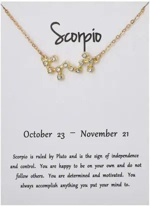 Desiny Jewels Gold Plated Rhinestone Decor Scorpin Horoscope Astrology Zodiac Card Necklace Alloy Necklace