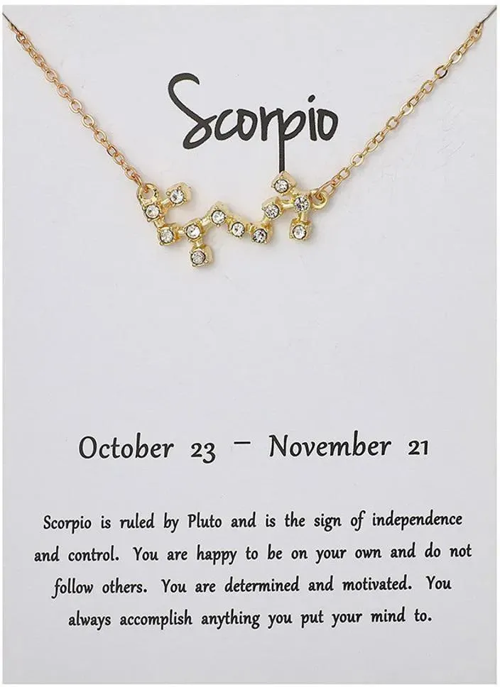 Desiny Jewels Gold Plated Rhinestone Decor Scorpin Horoscope Astrology Zodiac Card Necklace Alloy Necklace