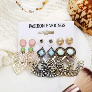 Fashion 6Set Fashion Hollow Flower Leaves Clip Earrings Sets For Women Brass Clip-On Earring