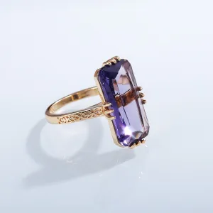 Fashion Jewelry Big Radiant Cut Purple Zircon Cocktail Rings for Women in Gold Color