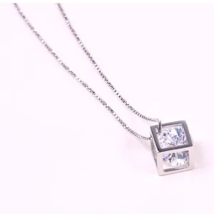 Fashion Jewelry Cube Crystal Pendant Necklace for Women in 925 Silver