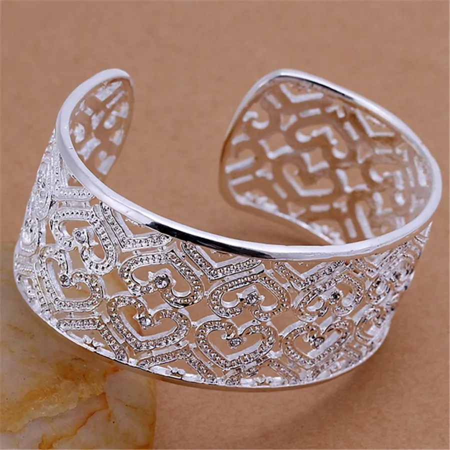 Fashion Jewelry Elegant Silver Color Hollowed out Design  Bangle Bracelet for Women