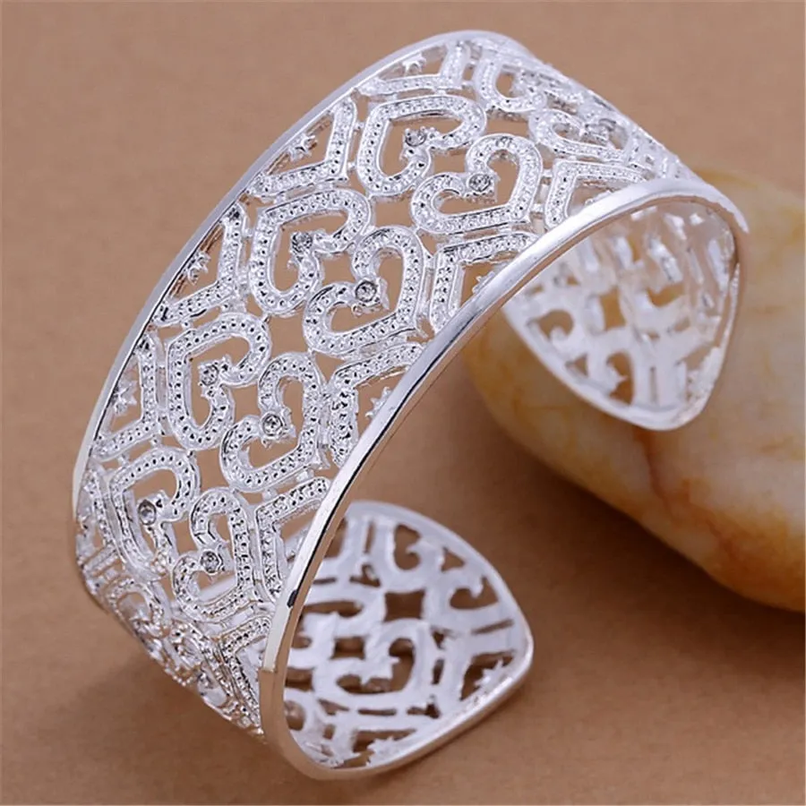 Fashion Jewelry Elegant Silver Color Hollowed out Design  Bangle Bracelet for Women