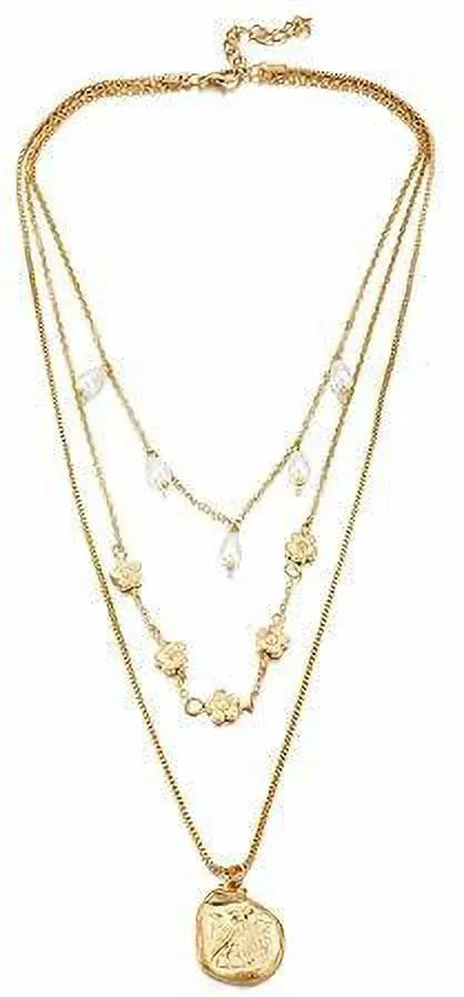 Fashion Multilayer 3 Tier Pendant Gold Plated Long Chain Necklace