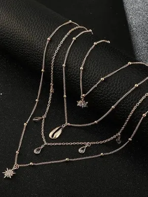 Fashion Populardiamond Star Drop Ally Shell Multi Layer Neclace For Women Girls Gold-Plated Plated Alloy Necklace