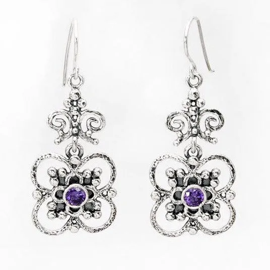 Floral earrings for women / orecchini argento / sterling silver jewelry/ israelische schmuck / amethyst zircons