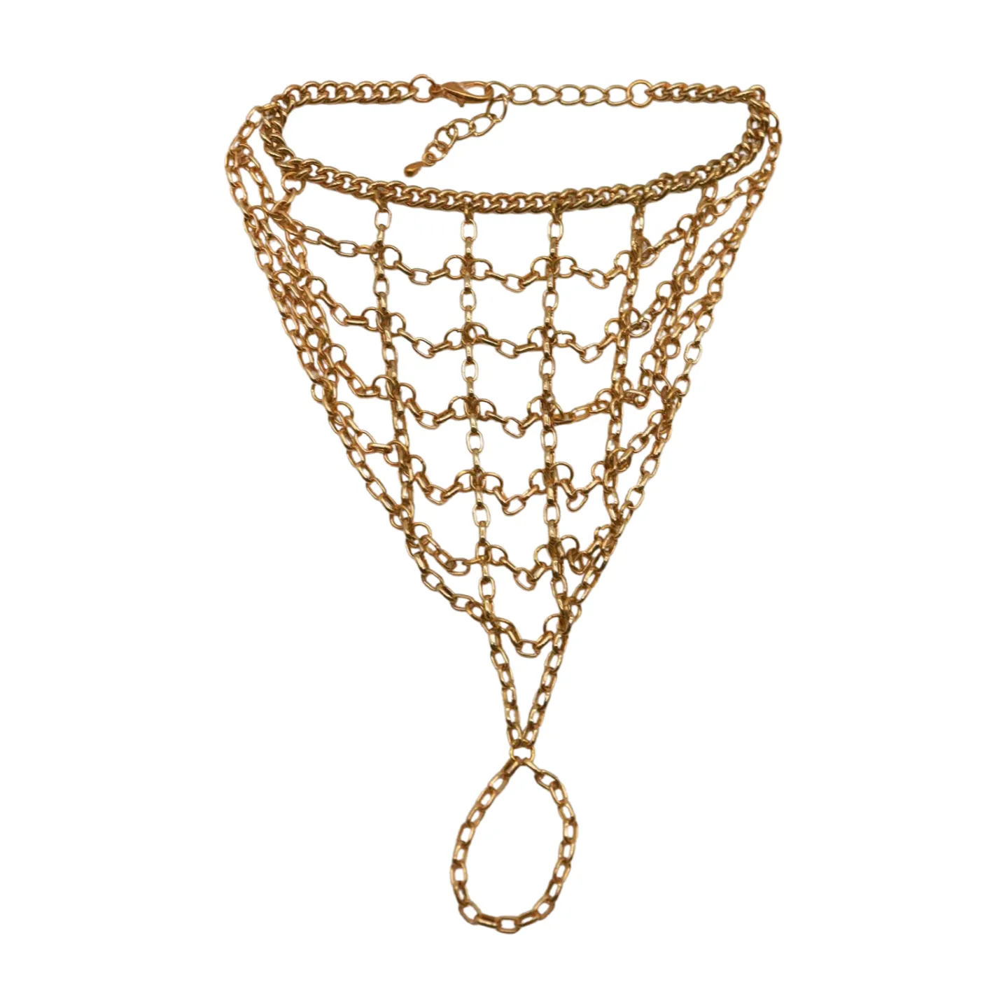 Gold Metal Hand Chain Bracelet Web Net Ring One Size Fits All