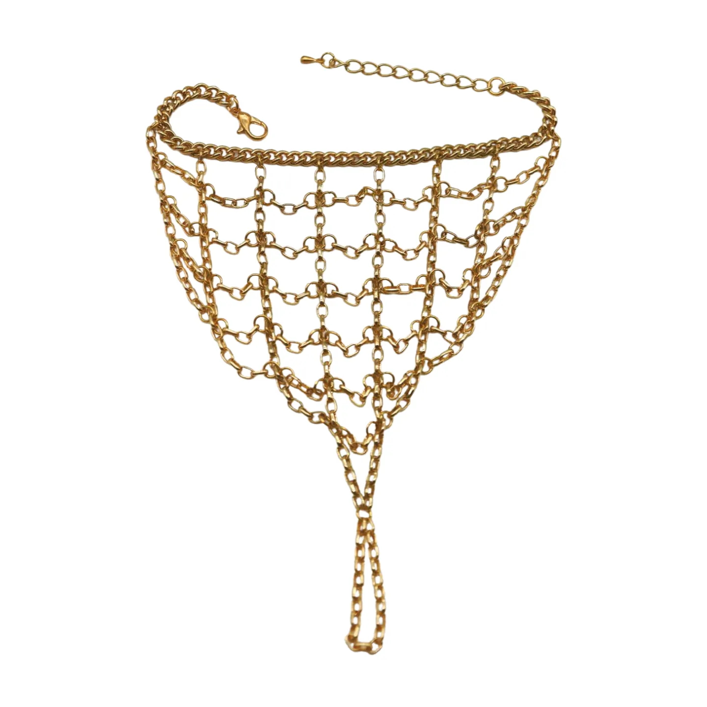 Gold Metal Hand Chain Bracelet Web Net Ring One Size Fits All