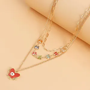 Gold Plated Evil Eye Multi-Colourn Butterfly Layered Pendant Necklace Alloy Necklace