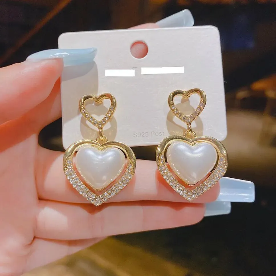 Gold Plated Korean Style Fashion Crystal Decor Heart Shape Earrings Cubic Zirconia Alloy Earring Set, Drops & Danglers - Pair Of 1