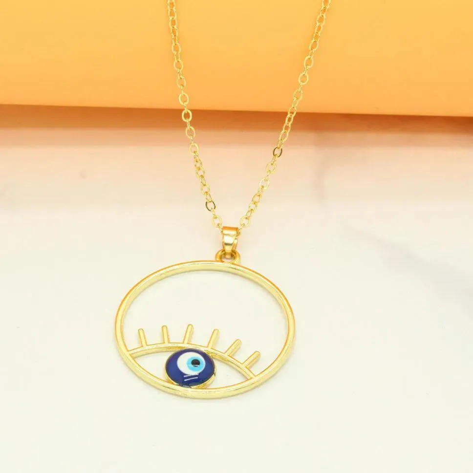 Gold Plated Turkish Stylish Blue Evil Eye Necklace For Women & Girls Alloy Necklace