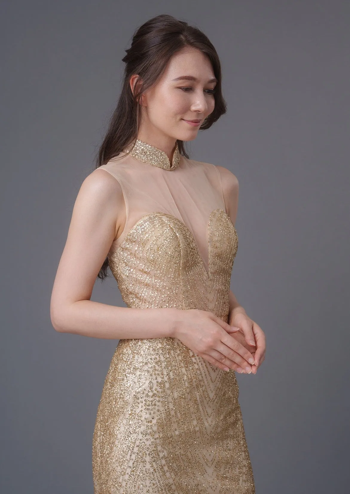 Golden Daffodil Mermaid Bridal Qipao