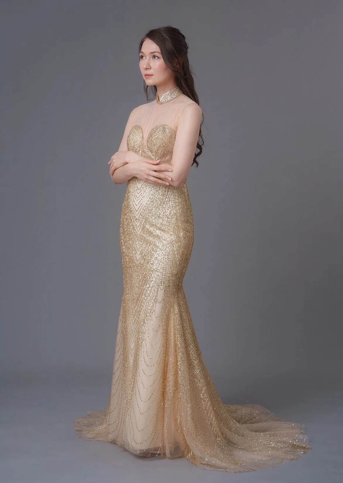 Golden Daffodil Mermaid Bridal Qipao