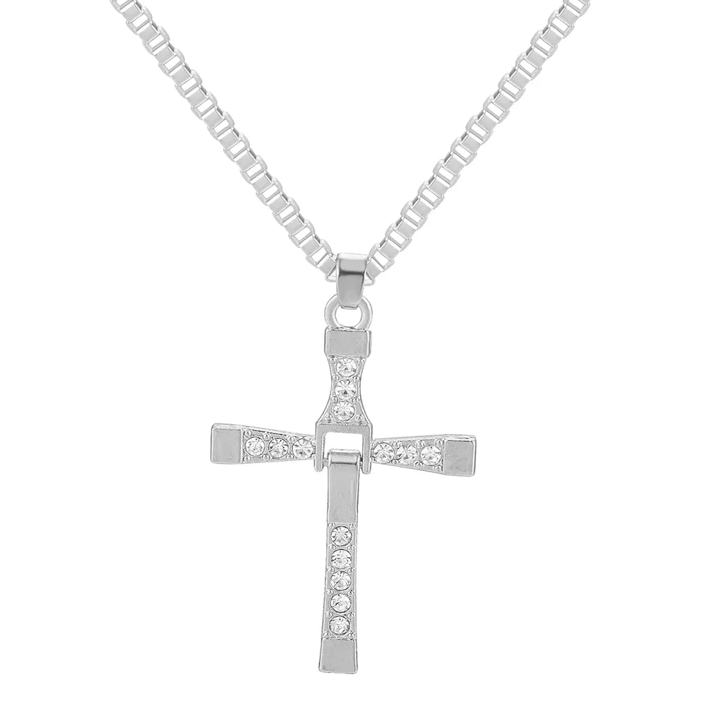 Hip Hop Jewelry Creative Design Cross Pendant Necklace with Rhinestone in Gold Color