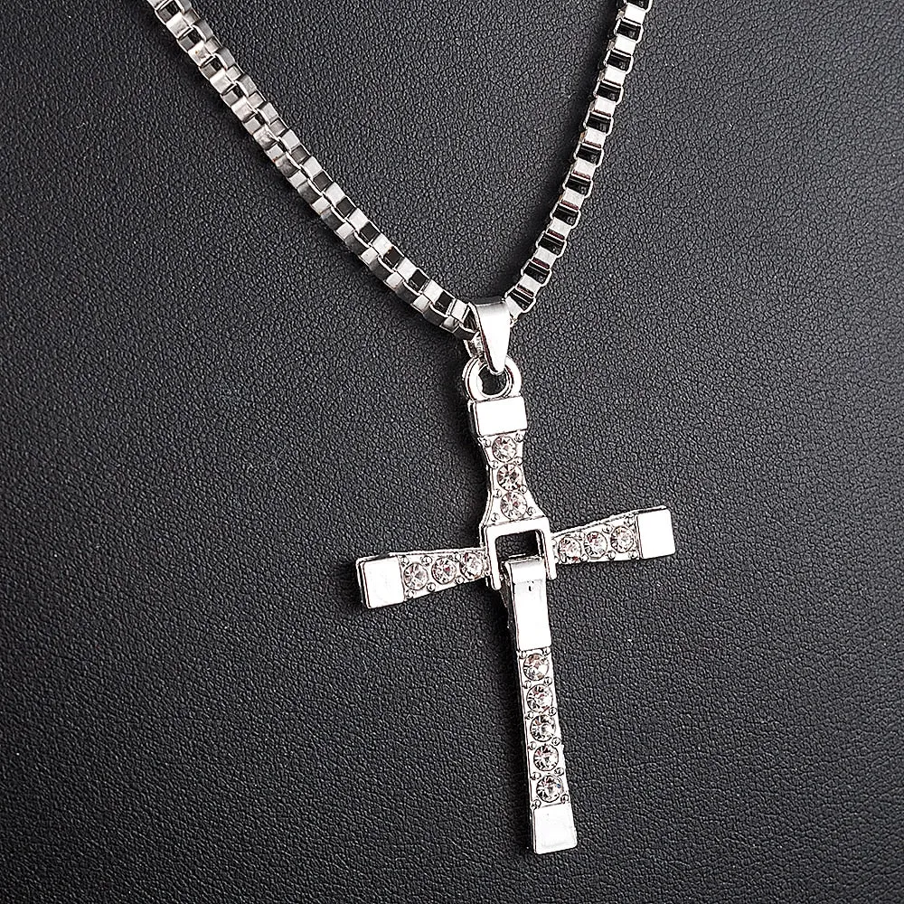 Hip Hop Jewelry Creative Design Cross Pendant Necklace with Rhinestone in Gold Color