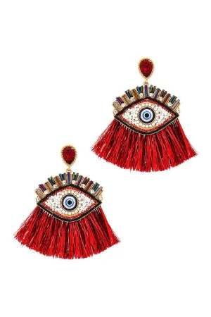 Hot Trendy Eye And Fan Tassel Drop Earring