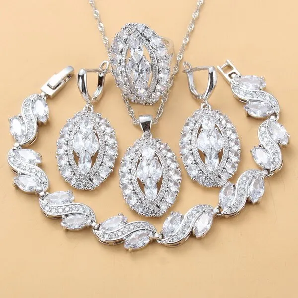 Luxurious Big Jewelry Sets Silver Color With Natural Stone CZ Blue AAA  Wedding Accessories Dangle Earrings/Bracelet Ring