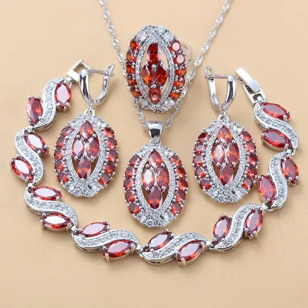 Luxurious Big Jewelry Sets Silver Color With Natural Stone CZ Blue AAA  Wedding Accessories Dangle Earrings/Bracelet Ring