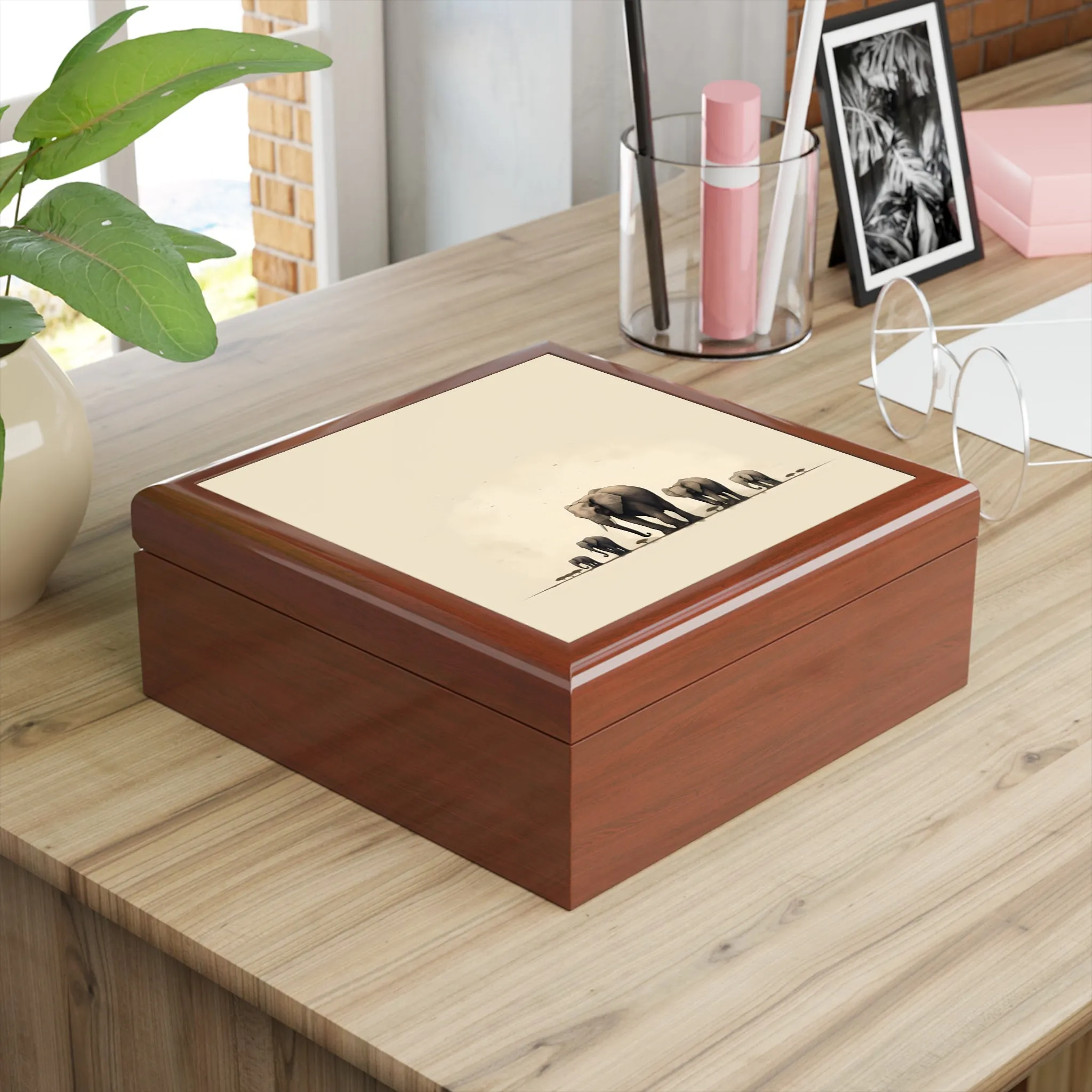 Minimalism Style Elephant Herd Gift and Jewelry Box