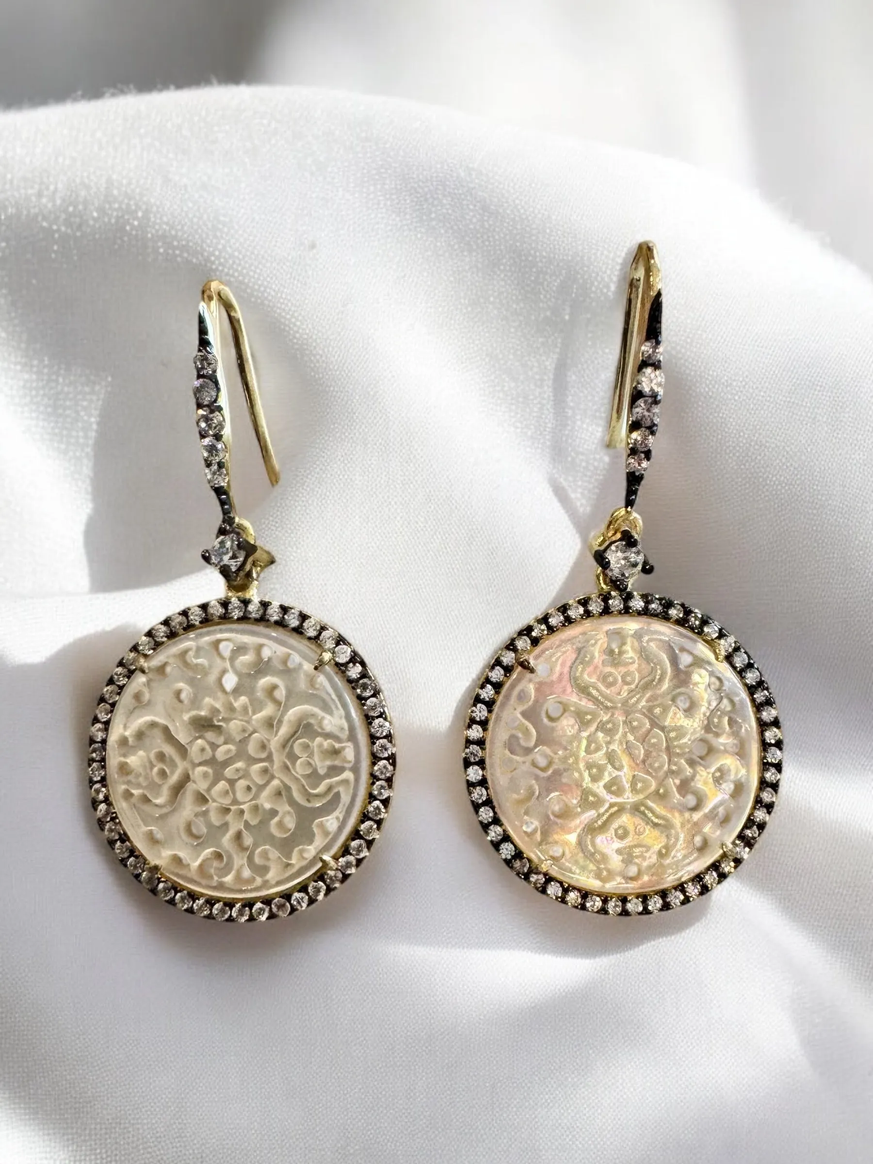 Mother of Pearl and Drop Zirconia Earrings