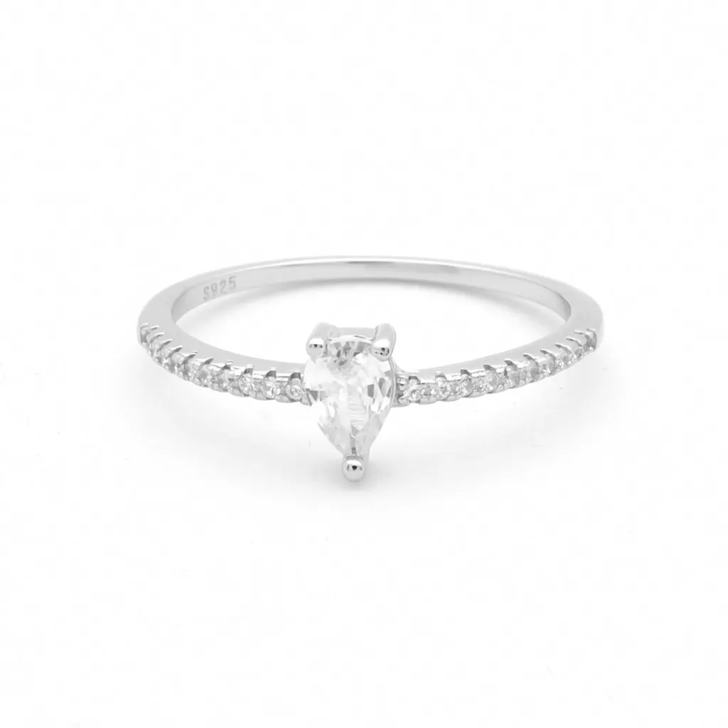 Pear Shaped CZ Solitaire Sterling Silver Ring