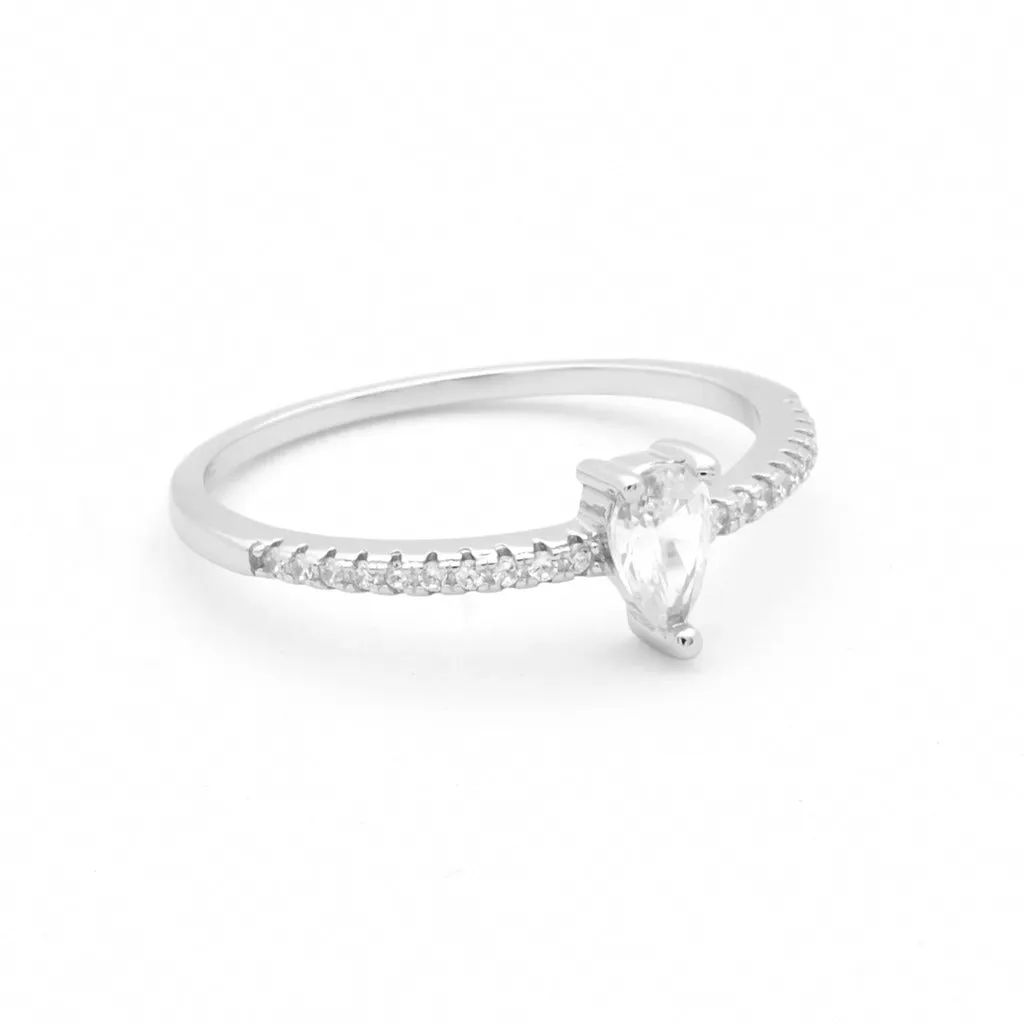 Pear Shaped CZ Solitaire Sterling Silver Ring